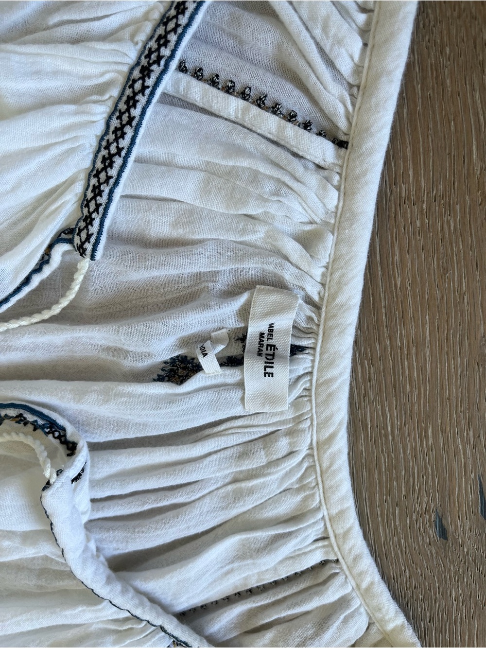 Bohemian Embroidered Peasant Blouse - White with Black Stitching - Picture 2 of 2